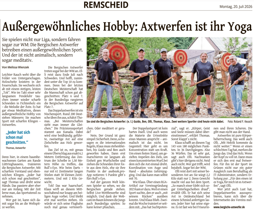 Bergische Axtwerfer im Remscheider General-Anzeiger und in der Rheinischen Post 1 Screenshot 2026 07 22 210721